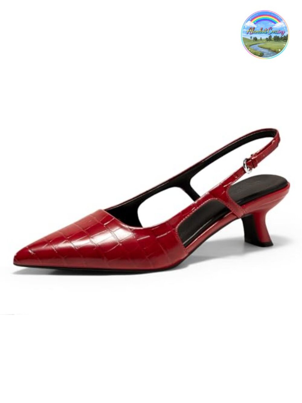 Faux Leather Pointed Toe Slingback Kitten Heel Pumps